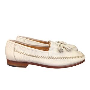 Vintage Mezlan Check‎ Tassel Loafer Cream White Leather Womens 9 Slip On Shoes